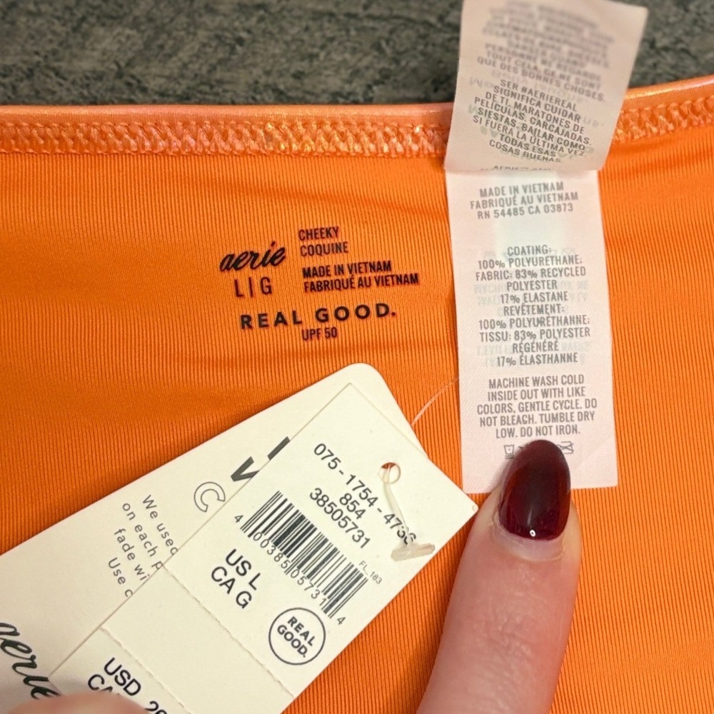Aerie Orange Iridescent Cheeky Bikini Bottom Large NWT Shiny Shimmer UPF 50 - Picture 2 of 4